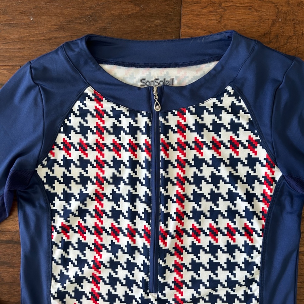 SanSoleil Golf Top Golf 1/4 zip Red White Blue long sleeve Small 4th of July!